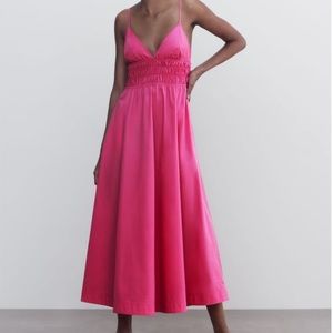 Zara Voluminous Poplin Dress NWT Pink Midi